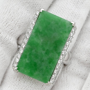 ノンブランド NON BRAND ヒスイ 14.7ct ダイヤリング プラチナシルバー Pt900 ヒスイ ダイヤモンド リング 指輪 緑 グリーン 翡翠 ひすい ジェダイト ラージ 長角 プラチナ900 15号