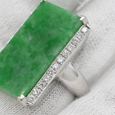 ノンブランド NON BRAND ヒスイ 14.7ct ダイヤリング プラチナシルバー Pt900 ヒスイ ダイヤモンド リング 指輪 緑 グリーン 翡翠 ひすい ジェダイト ラージ 長角 プラチナ900 15号