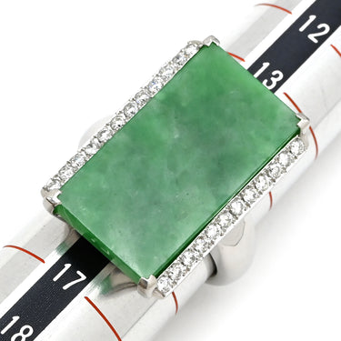 ノンブランド NON BRAND ヒスイ 14.7ct ダイヤリング プラチナシルバー Pt900 ヒスイ ダイヤモンド リング 指輪 緑 グリーン 翡翠 ひすい ジェダイト ラージ 長角 プラチナ900 15号