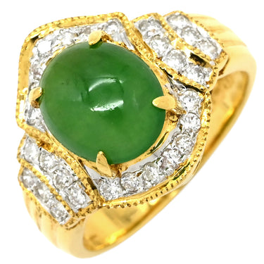 ノンブランド NON BRAND ヒスイ ダイヤモンドリング イエローゴールド K18YG ヒスイ ダイヤモンド リング 指輪 翡翠 グリーン 緑 ジェダイト 18K Au750 ジェイダイト オーバル ひすい 11.5号