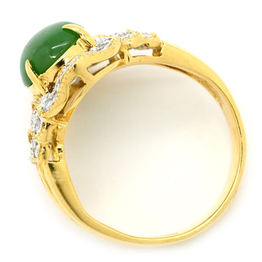 ノンブランド NON BRAND ヒスイ ダイヤモンドリング イエローゴールド K18YG ヒスイ ダイヤモンド リング 指輪 翡翠 グリーン 緑 ジェダイト 18K Au750 ジェイダイト オーバル ひすい 11.5号