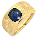 ノンブランド NON BRAND ブルーサファイア ブルー×イエローゴールド K18YG サファイア リング 指輪 2.09ct イエローゴールド Au750 18K 18金 青 渦巻き 彫刻 アールデコ エングレーブ 幅広 天然 11号