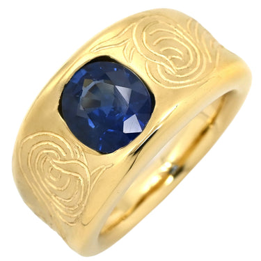 ノンブランド NON BRAND ブルーサファイア ブルー×イエローゴールド K18YG サファイア リング 指輪 2.09ct イエローゴールド Au750 18K 18金 青 渦巻き 彫刻 アールデコ エングレーブ 幅広 天然 11号