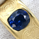 ノンブランド NON BRAND ブルーサファイア ブルー×イエローゴールド K18YG サファイア リング 指輪 2.09ct イエローゴールド Au750 18K 18金 青 渦巻き 彫刻 アールデコ エングレーブ 幅広 天然 11号