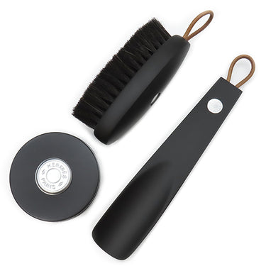 エルメス HERMES ボリードポーチ シューズケアセット 161428ZH01 ブラック コットン ポリエステル 小物 シルバー金具 靴ベラ ブラシ クリーム