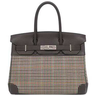 エルメス HERMES バーキン30 レナージュカロ エベンヌ トリヨンクレマンス レナージュ ハンドバッグ シルバー金具 茶 チェック柄 デフィレ限定