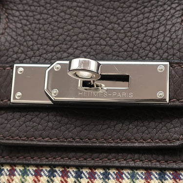 エルメス HERMES バーキン30 レナージュカロ エベンヌ トリヨンクレマンス レナージュ ハンドバッグ シルバー金具 茶 チェック柄 デフィレ限定