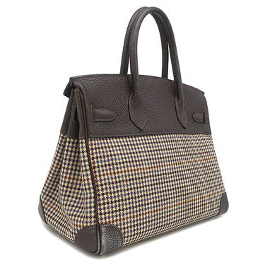 エルメス HERMES バーキン30 レナージュカロ エベンヌ トリヨンクレマンス レナージュ ハンドバッグ シルバー金具 茶 チェック柄 デフィレ限定