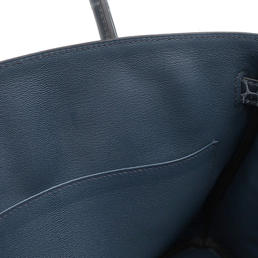 エルメス HERMES バーキン30 ブルートンペット ポロサス ハンドバッグ ゴールド金具 青 クロコ