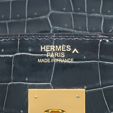エルメス HERMES バーキン30 ブルートンペット ポロサス ハンドバッグ ゴールド金具 青 クロコ