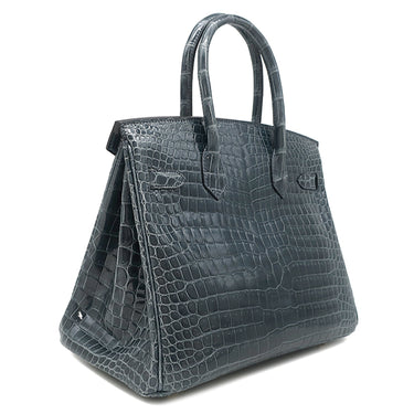 エルメス HERMES バーキン30 ブルートンペット ポロサス ハンドバッグ ゴールド金具 青 クロコ
