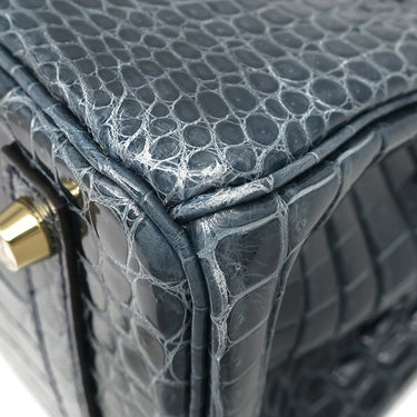 エルメス HERMES バーキン30 ブルートンペット ポロサス ハンドバッグ ゴールド金具 青 クロコ