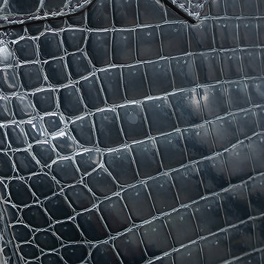 エルメス HERMES バーキン30 ブルートンペット ポロサス ハンドバッグ ゴールド金具 青 クロコ