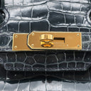 エルメス HERMES バーキン30 ブルートンペット ポロサス ハンドバッグ ゴールド金具 青 クロコ