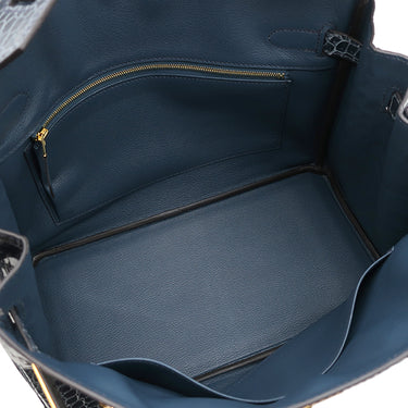エルメス HERMES バーキン30 ブルートンペット ポロサス ハンドバッグ ゴールド金具 青 クロコ