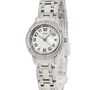 腕時計 エルメス HERMES クリッパー ナクレ CP1.230 クオーツ レディース 純正ダイヤ シェル デイト アラビア