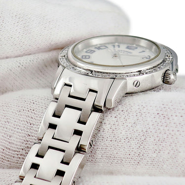 腕時計 エルメス HERMES クリッパー ナクレ CP1.230 クオーツ レディース 純正ダイヤ シェル デイト アラビア