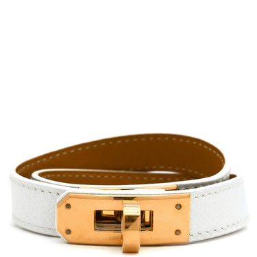 エルメス HERMES ケリードゥブルトゥール ホワイトxゴールド ヴォーエプソン GP 14037 ブレスレット 白 茶