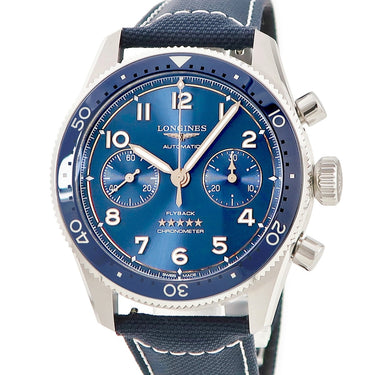 腕時計 ロンジン LONGINES スピリット フライバック L3.821.4.93.2 自動巻き メンズ 新品同様 ブルー サンレイ アラビア クロノグラフ