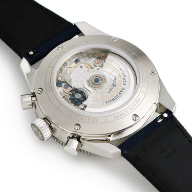 腕時計 ロンジン LONGINES スピリット フライバック L3.821.4.93.2 自動巻き メンズ 新品同様 ブルー サンレイ アラビア クロノグラフ