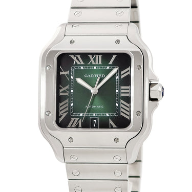 腕時計 カルティエ Cartier サントス ドゥ カルティエ LM WSSA0062 自動巻き メンズ デイト グリーン 緑 ローマン ラージモデル
