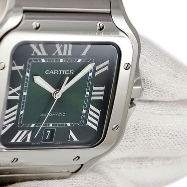 腕時計 カルティエ Cartier サントス ドゥ カルティエ LM WSSA0062 自動巻き メンズ デイト グリーン 緑 ローマン ラージモデル