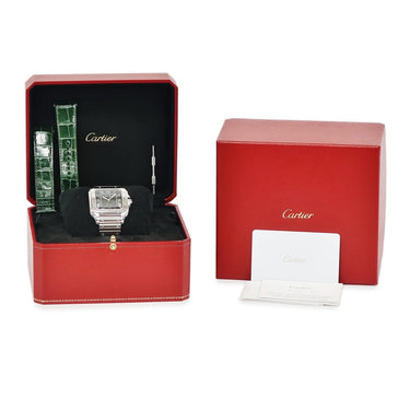 腕時計 カルティエ Cartier サントス ドゥ カルティエ LM WSSA0062 自動巻き メンズ デイト グリーン 緑 ローマン ラージモデル