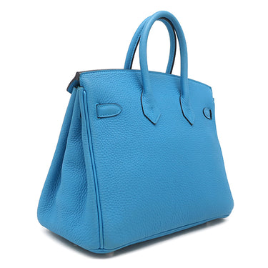 エルメス HERMES バーキン25 ブルーザンジバル トゴ ハンドバッグ シルバー金具 青