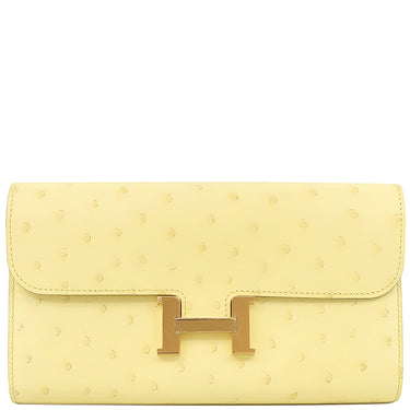 エルメス HERMES コンスタンス トゥーゴー リモンチェッロ オーストリッチ 長財布 ゴールド金具 黄色