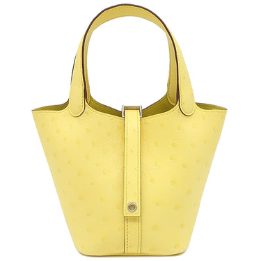 エルメス HERMES ピコタンロック ミクロ ジョーヌシトロン オーストリッチ ハンドバッグ シルバー金具 新品 未使用 黄色