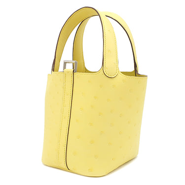 エルメス HERMES ピコタンロック ミクロ ジョーヌシトロン オーストリッチ ハンドバッグ シルバー金具 新品 未使用 黄色