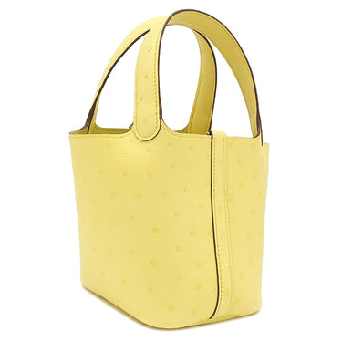 エルメス HERMES ピコタンロック ミクロ ジョーヌシトロン オーストリッチ ハンドバッグ シルバー金具 新品 未使用 黄色