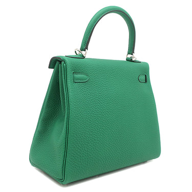 エルメス HERMES ケリー25 内縫い ヴェールヴェルティゴ トゴ 2WAYバッグ シルバー金具 緑 ショルダー ハンドバッグ