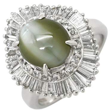 ノンブランド NON BRAND クリソベリル キャッツアイ2.92ct ダイヤ プラチナシルバー Pt900 クリソベリルキャッツアイ ダイヤモンド リング 指輪 緑褐色 猫目石 プラチナ テーパー 9.5号