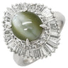 ノンブランド NON BRAND クリソベリル キャッツアイ2.92ct ダイヤ プラチナシルバー Pt900 クリソベリルキャッツアイ ダイヤモンド リング 指輪 緑褐色 猫目石 プラチナ テーパー 9.5号