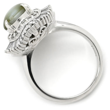 ノンブランド NON BRAND クリソベリル キャッツアイ2.92ct ダイヤ プラチナシルバー Pt900 クリソベリルキャッツアイ ダイヤモンド リング 指輪 緑褐色 猫目石 プラチナ テーパー 9.5号