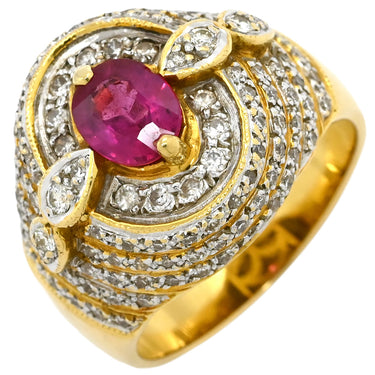 ノンブランド NON BRAND ルビー ダイヤ レッド×イエローゴールド K18YG ルビー ダイヤモンド リング 指輪 イエローゴールド Au750 18K 18金 赤 オーバルミックスカット 16.5号