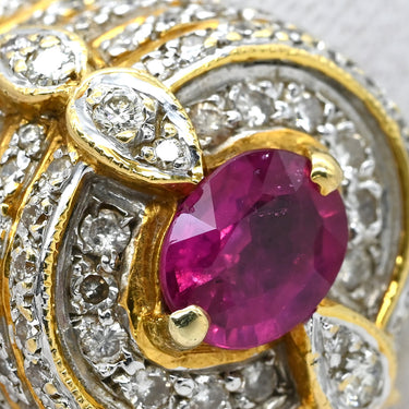 ノンブランド NON BRAND ルビー ダイヤ レッド×イエローゴールド K18YG ルビー ダイヤモンド リング 指輪 イエローゴールド Au750 18K 18金 赤 オーバルミックスカット 16.5号