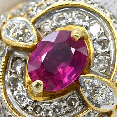 ノンブランド NON BRAND ルビー ダイヤ レッド×イエローゴールド K18YG ルビー ダイヤモンド リング 指輪 イエローゴールド Au750 18K 18金 赤 オーバルミックスカット 16.5号