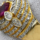 ノンブランド NON BRAND ルビー ダイヤ レッド×イエローゴールド K18YG ルビー ダイヤモンド リング 指輪 イエローゴールド Au750 18K 18金 赤 オーバルミックスカット 16.5号