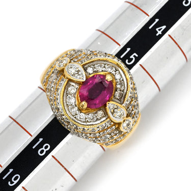 ノンブランド NON BRAND ルビー ダイヤ レッド×イエローゴールド K18YG ルビー ダイヤモンド リング 指輪 イエローゴールド Au750 18K 18金 赤 オーバルミックスカット 16.5号