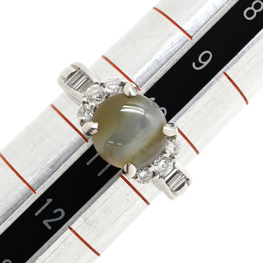 ノンブランド NON BRAND クリソベリル キャッツアイ ダイヤ リング プラチナシルバー Pt900 クリソベリルキャッツアイ ダイヤモンド リング 指輪 猫目石 プラチナム カボションカット PT ダイヤモンド 10.5号