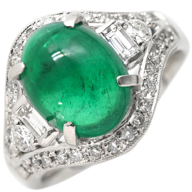 ノンブランド NON BRAND エメラルド 1.62ct ダイヤモンド プラチナシルバー Pt900 エメラルド ダイヤモンド リング 指輪 グリーン 緑 プラチナム オーバルカボションカット 12号