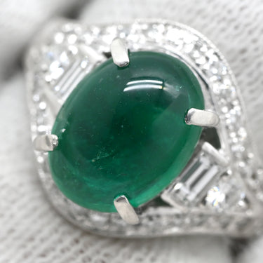 ノンブランド NON BRAND エメラルド 1.62ct ダイヤモンド プラチナシルバー Pt900 エメラルド ダイヤモンド リング 指輪 グリーン 緑 プラチナム オーバルカボションカット 12号