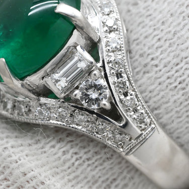 ノンブランド NON BRAND エメラルド 1.62ct ダイヤモンド プラチナシルバー Pt900 エメラルド ダイヤモンド リング 指輪 グリーン 緑 プラチナム オーバルカボションカット 12号