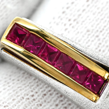 ノンブランド NON BRAND ルビー 0.6ct ダイヤリング ホワイトゴールドXイエローゴールド K18WG ルビー ダイヤモンド リング 指輪 レッド 赤 スクエアカット 6Pルビー シルバーXゴールド コンビ ダイヤモンド 14号