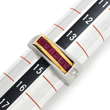 ノンブランド NON BRAND ルビー 0.6ct ダイヤリング ホワイトゴールドXイエローゴールド K18WG ルビー ダイヤモンド リング 指輪 レッド 赤 スクエアカット 6Pルビー シルバーXゴールド コンビ ダイヤモンド 14号