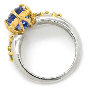 ノンブランド NON BRAND サファイア ダイヤ リング イエローゴールド×プラチナシルバー K18YG Pt900 サファイア ダイヤモンド リング 指輪 Au750 18K Pt900 ブルー コンビ 4.32ct 12号