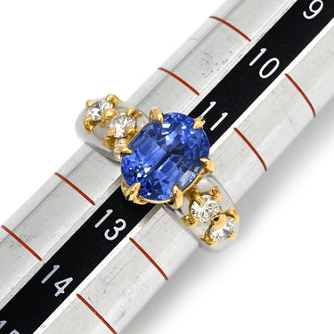 ノンブランド NON BRAND サファイア ダイヤ リング イエローゴールド×プラチナシルバー K18YG Pt900 サファイア ダイヤモンド リング 指輪 Au750 18K Pt900 ブルー コンビ 4.32ct 12号