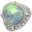 ノンブランド NON BRAND ブラックオパール 4.77ct ダイヤモンドリング プラチナシルバー Pt900 オパール ダイヤモンド リング 指輪 オーバルカボションカット 1石 1粒 マルチカラー 遊色 パヴェ 13号